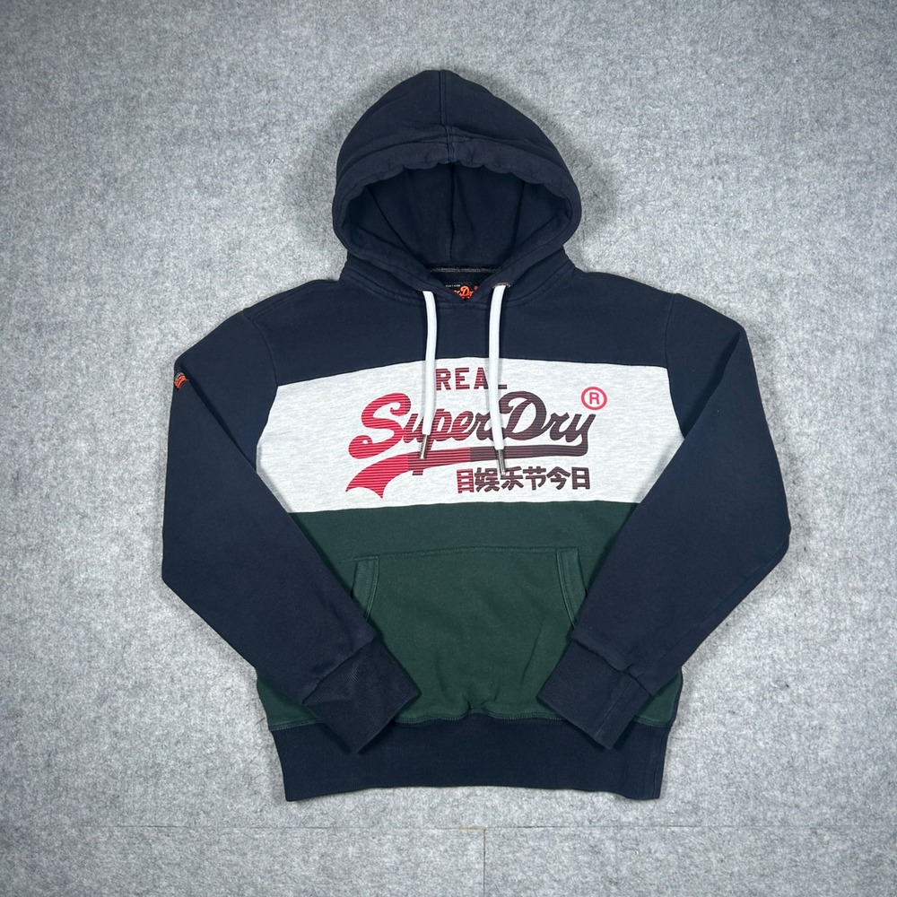 Superdry‎ Hoodie Mens Small Navy Blue Colorblock Real Superdry Logo Pullover